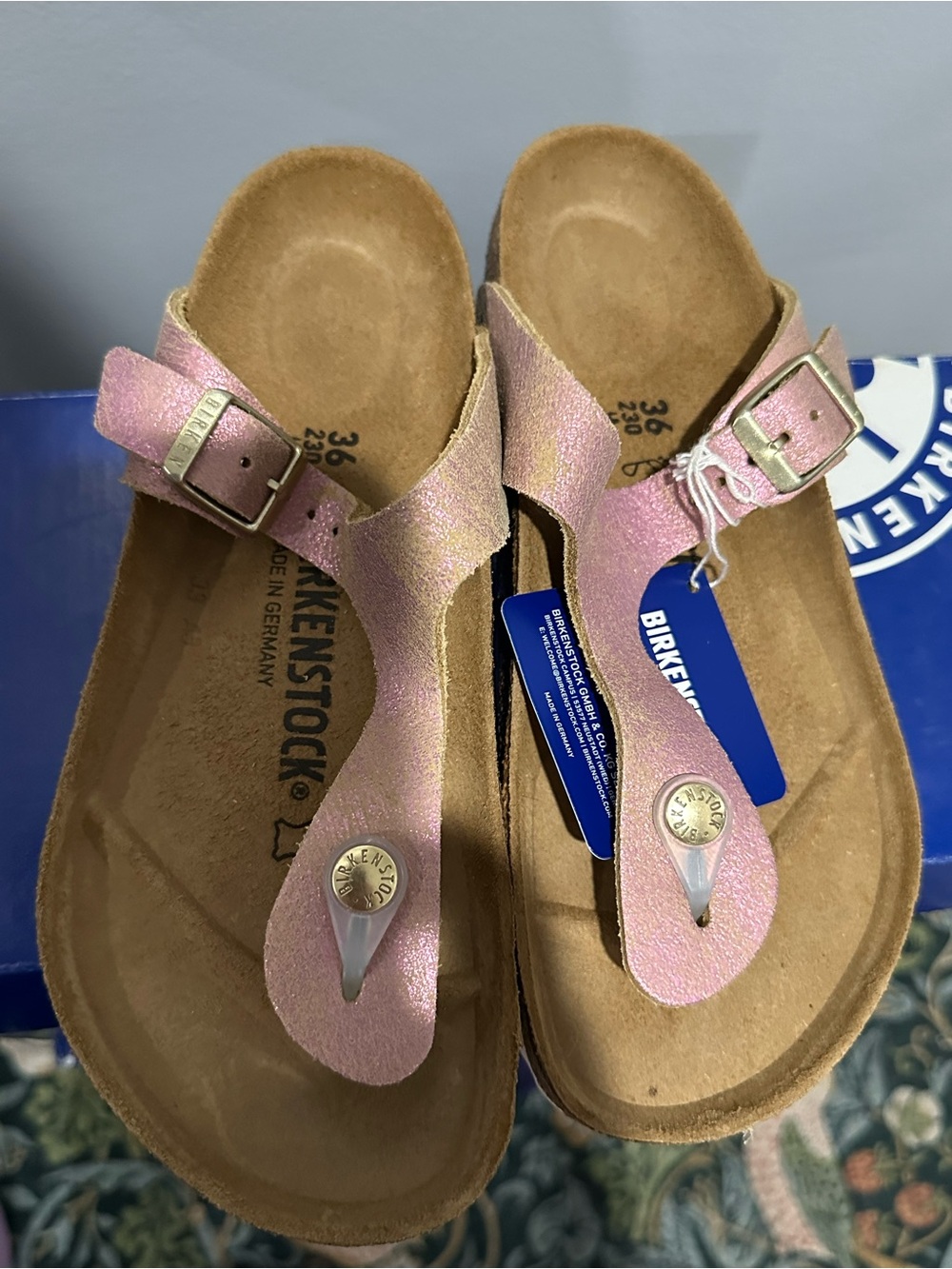Birkenstock Gizeh Metallic Pink Thong Sandals, fits size 6 US